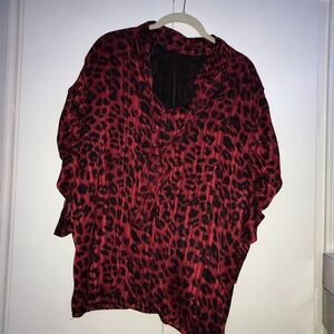 New York & Company Red Boxy Blouse Relaxed Fit